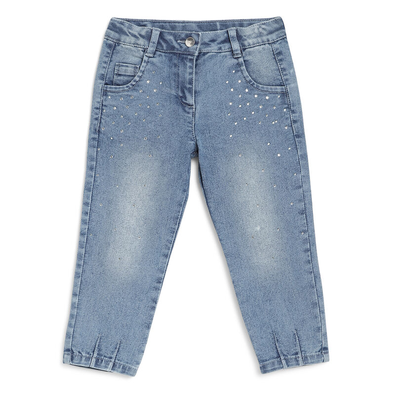 Girls Medium Blue Solid Jeans image number 0